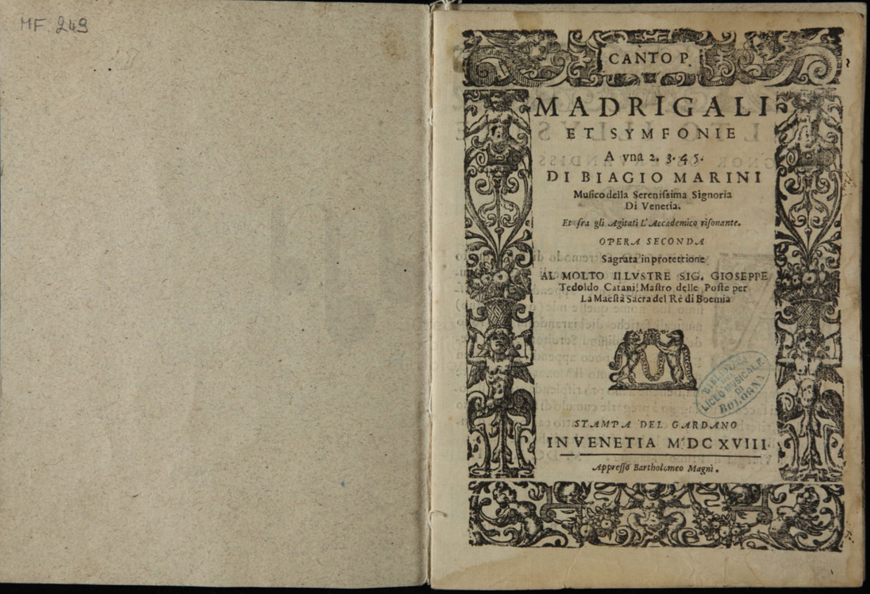 Biagio Marini, Madrigali e Symphonie, 1618